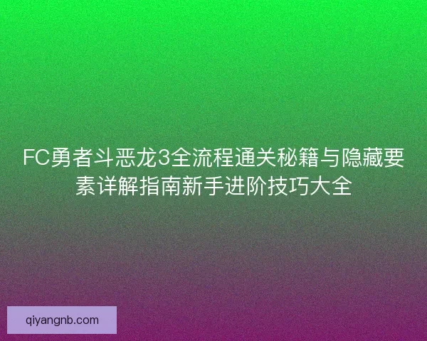 FC勇者斗恶龙3全流程通关秘籍与隐藏要素详解指南新手进阶技巧大全